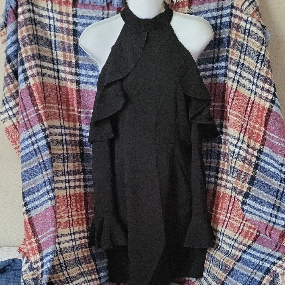 Chic Black Ruffle Long Sleeve Dress